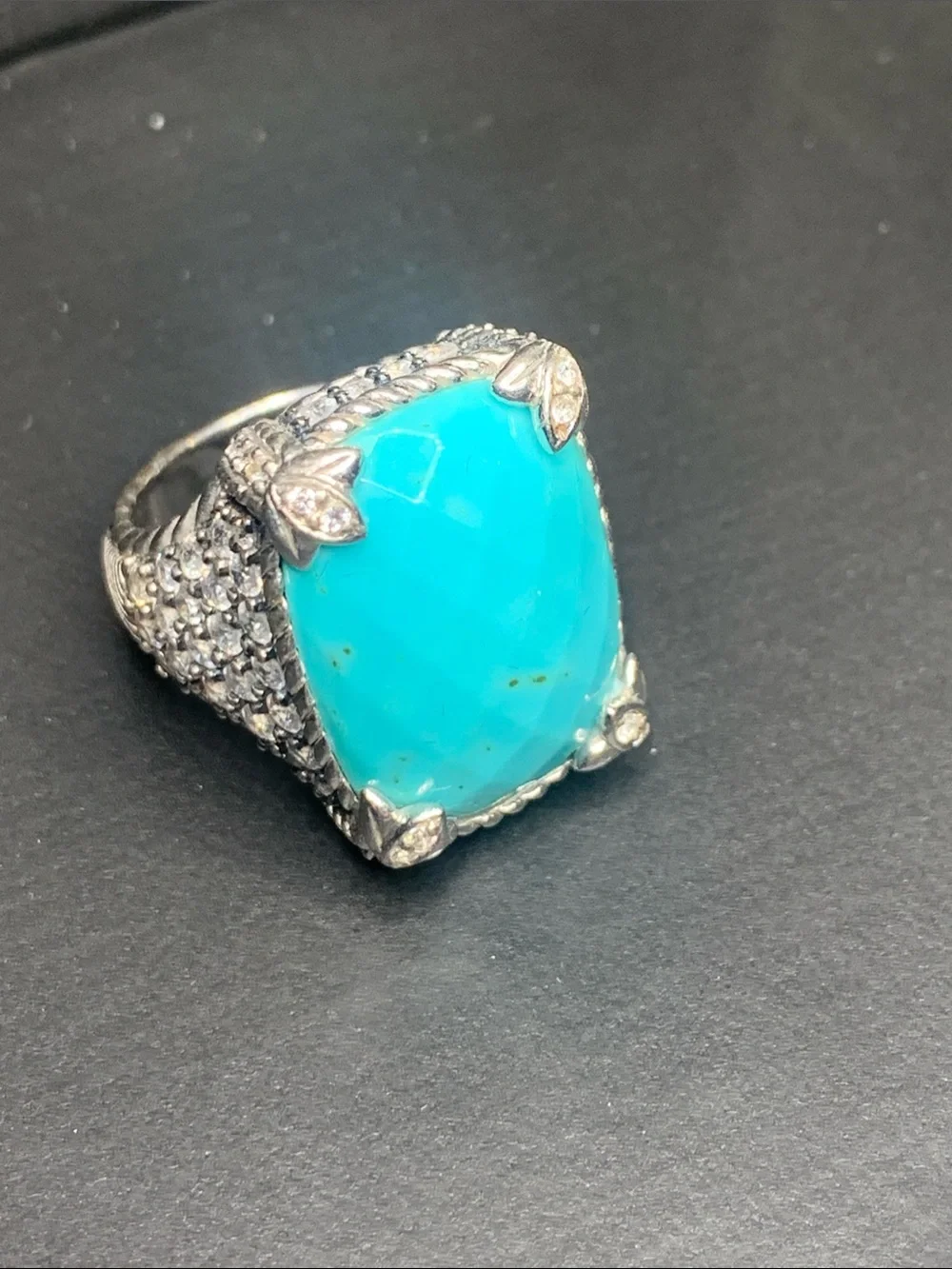 Judith Ripka Turquoise Blue Cushion Monaco Ring with Pavé Accents